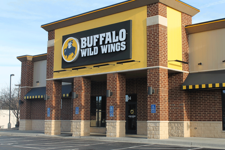 The outside of Buffalo Wild Wings is now displaying their new facade as a part of renovations. 