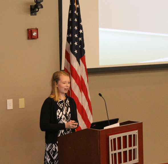 Senior Hannah Ricketts presents her Senior Research Project in front of peers, teachers, judges, and parents.