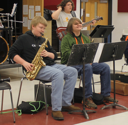 Students participate in the first Jazz Band practice.