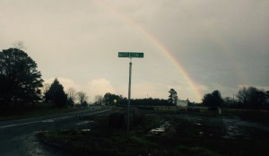 A double rainbow overlooking Mapleton Dr. 