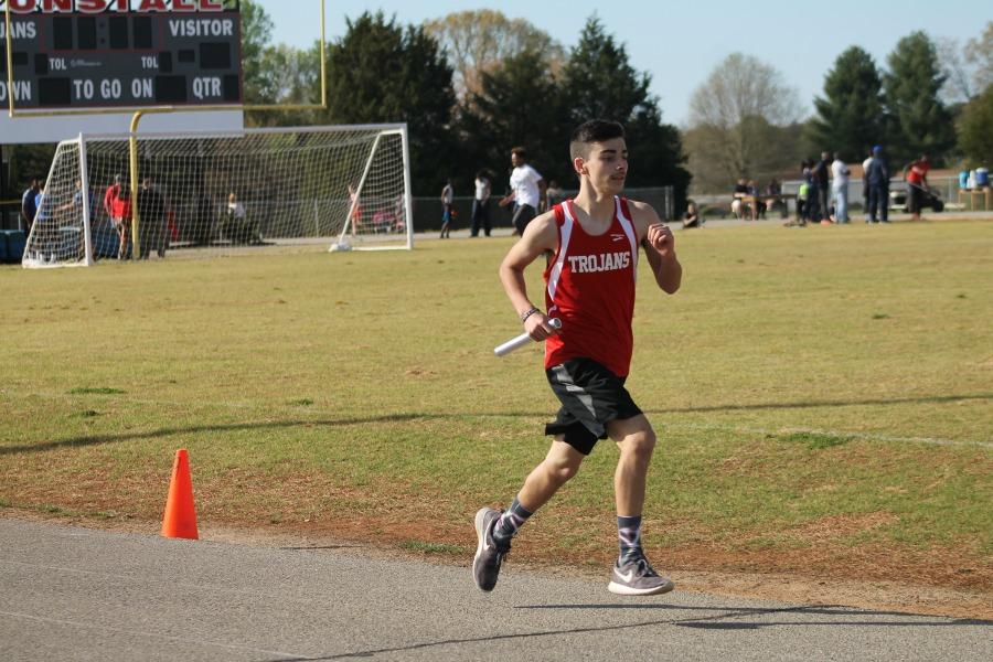 Freshman Nick Rekowski runs in the 4x800 relay.  