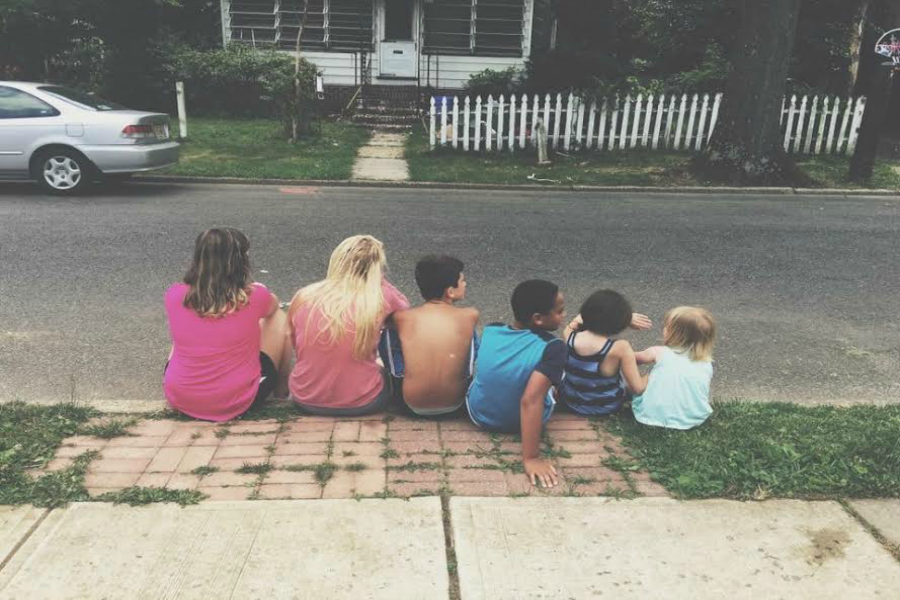 Amanda Field sits with friends from her hometown in New Jersey this past summer.