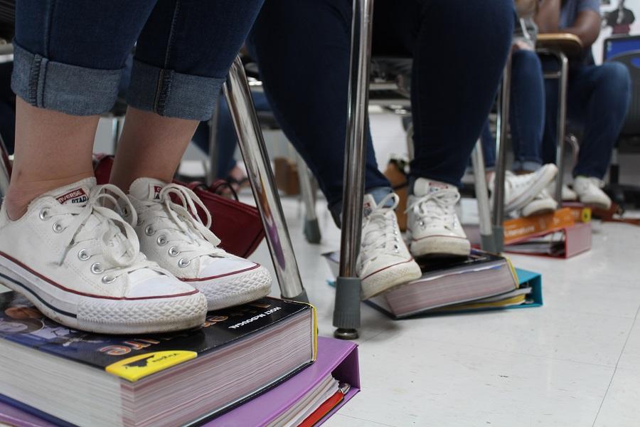 Girls in Mrs. Nesters second period show off their shoes. 