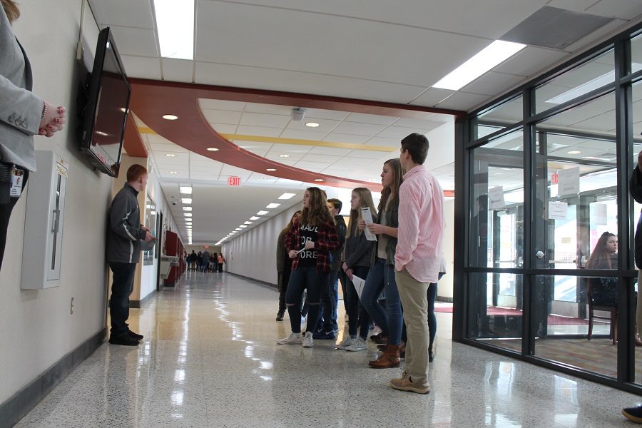 Senior Jacob Keatts began his students tour in front of the office. 