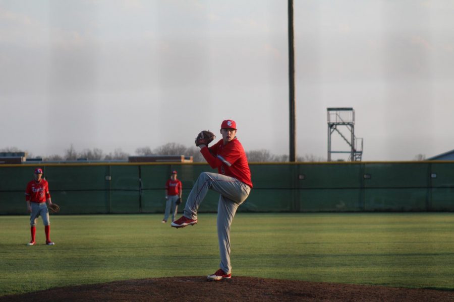 Senior Will Davis prepares for a pitch. 