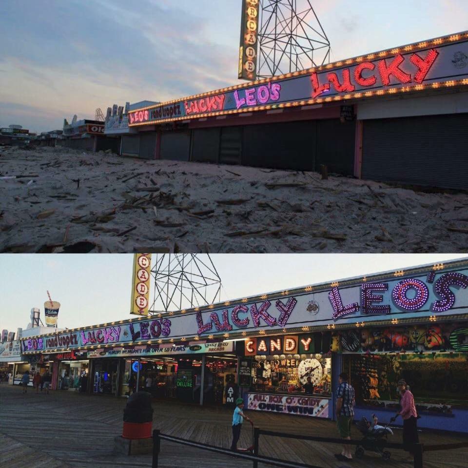 Seaside Boardwalk right after Sandy then 4 years later