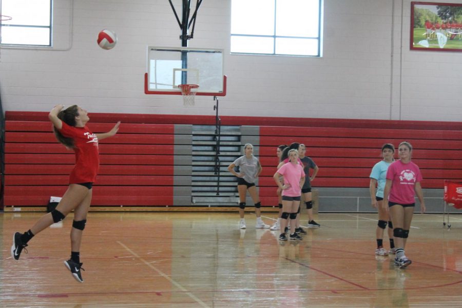 Brooklyn Owen perfecting her jump serve