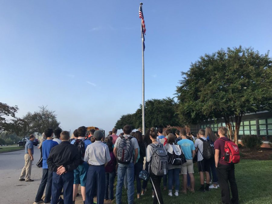 Students gathered in front of Tunstall High School for the national See You at the Pole event. 