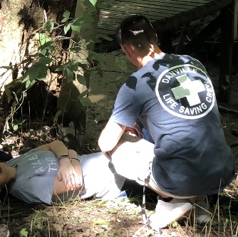 Nick Smithers trains his basic Danville Life Saving Crew skills in a Junior training session. 