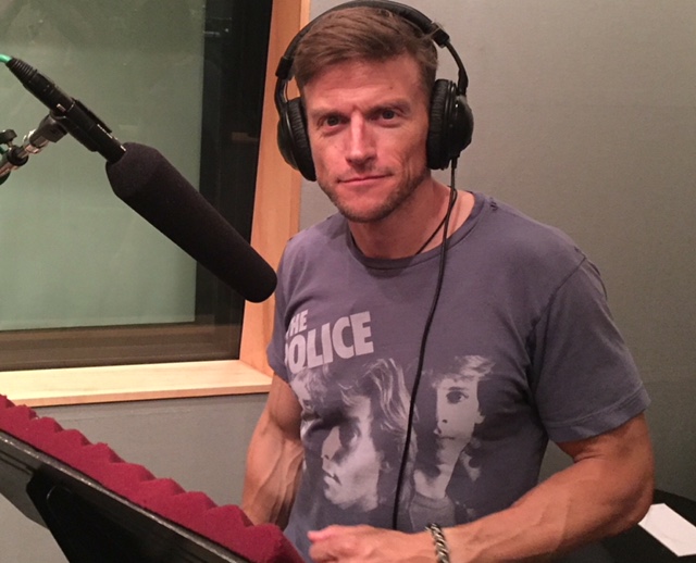 Voice actor Gideon Emery in a recording studio  session