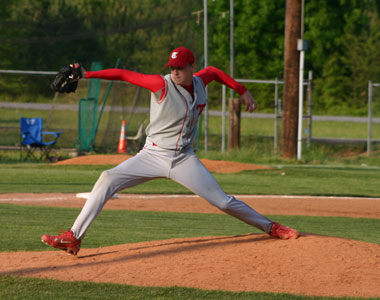 Joe Mantiply pitches at THS against Chatham. 