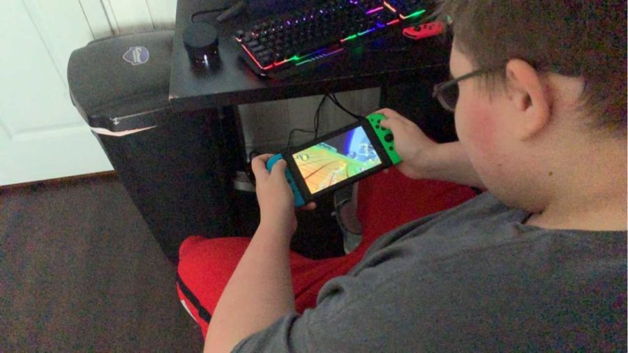 Tunstall alumni Trenton Eanes, playing Mario Kart. 