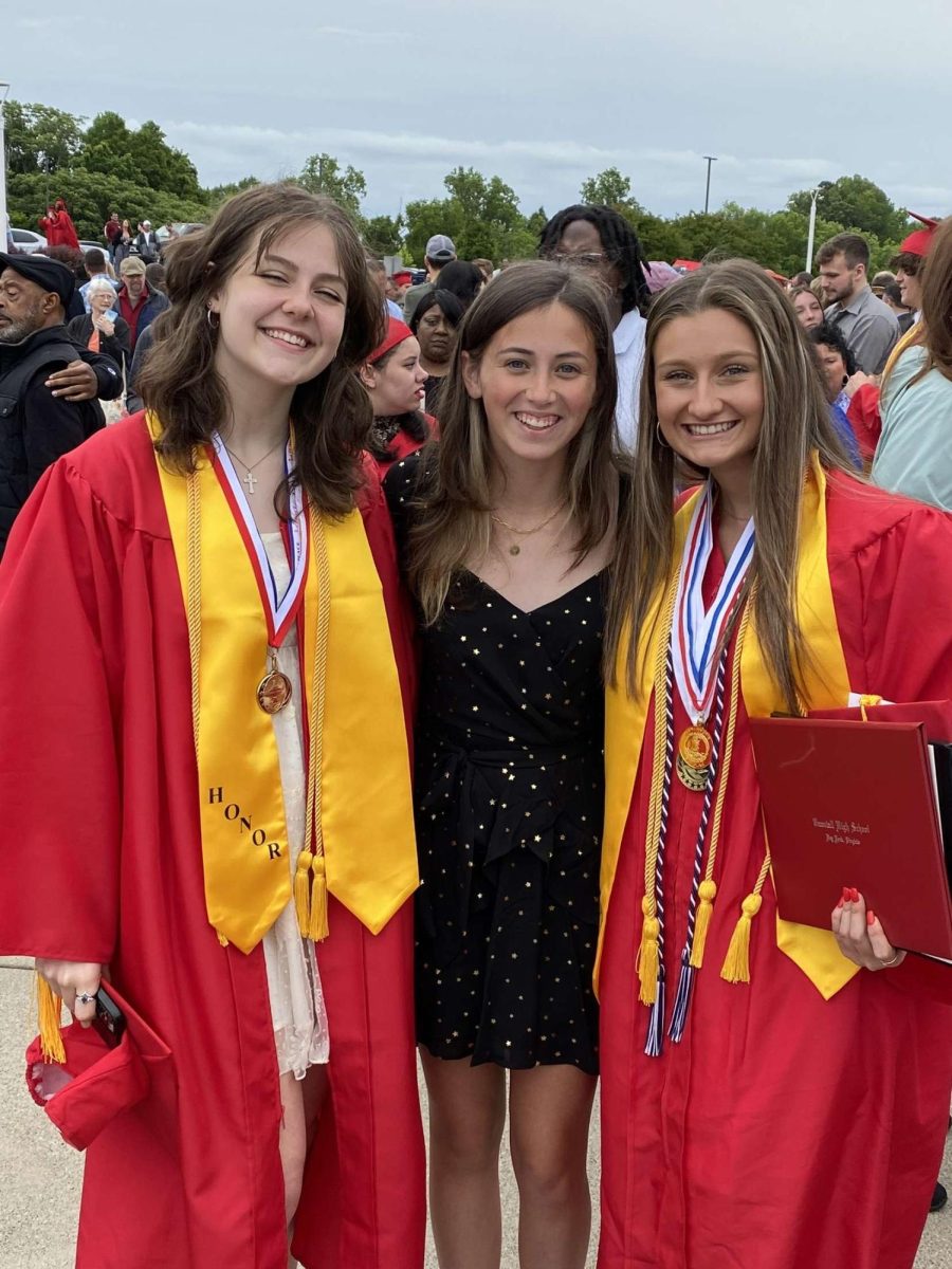 Ava Emerson with Sophia Barker and Abby Eades at graduation 