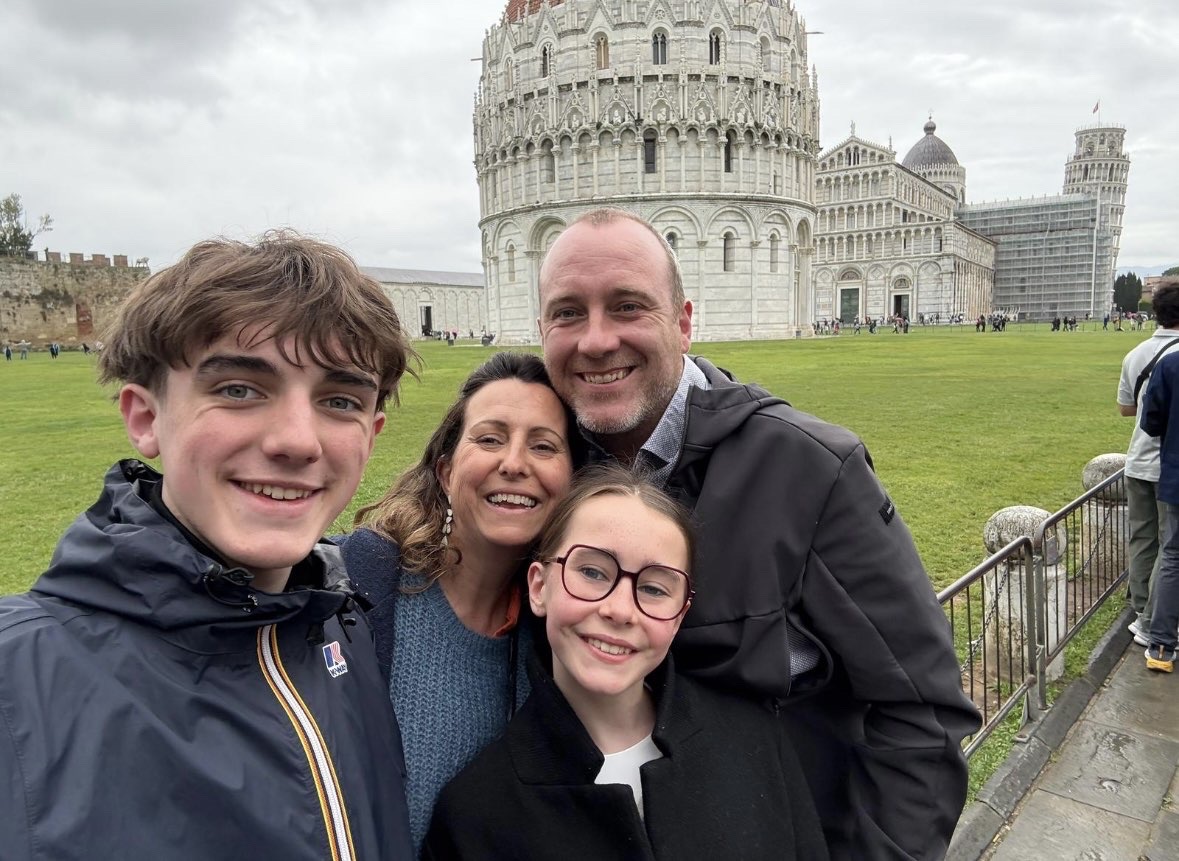 Sophomore foreign exchange student Louis Blanchard with his family in France